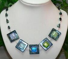 Halskette Perlmutt Muschel grau Glas Perlen Lampwork Murano Art blau grün 278