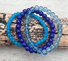 3-teiliges Armband Set Perlenarmband Hippie Surfer Glas,  blau Töne, 19cm NEU