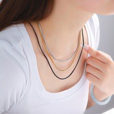 Titanstahl 2mm Halskette Kette quadratische Perlenkette Vakuumfarbe Gold