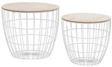 my Flair Ablage Beistell Tisch 2er Set Metall Holz weiß natur 40x41x46cm