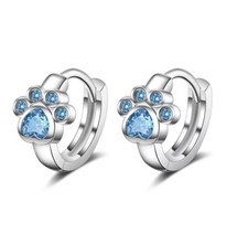 Pfote Ohrringe Creolen 925 Sterlingsilber Blau Kristall Damen Mode Schmuck "NEU"