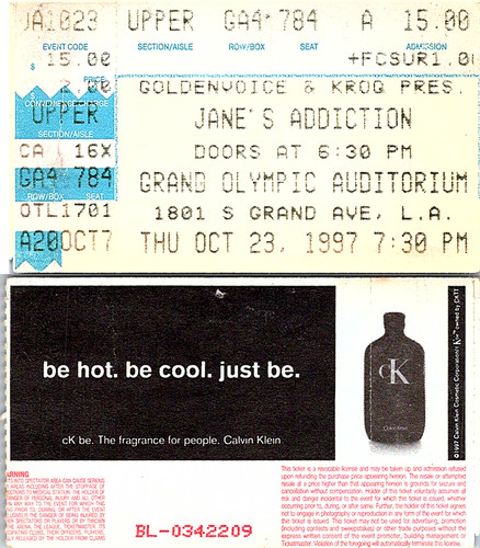 Janes addiction concert - janes, ticket