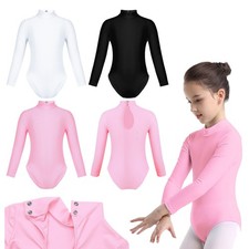 Kinder Mädchen Ballett Trikot Tanzbody Stehkragen Langarm Ballettanzug Turnanzug