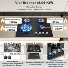 Gaskochfeld schwarz GAS  4