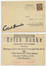 37164 - Erich Hanke und sein Orchester - Stuttgart 12.3.1934 - Adressänderung