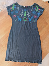 Desigual Shirtkleid Minikleid Mexiko Aztec Folklore dunkelblau Stickerei  S 36