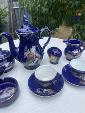 Mokka/Espressoservice -  komplett, kobaltblau mit Pfauendekor