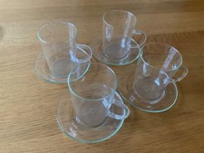 Vintage: 4 x Teegläser Jenaer Glas Schott Mainz mit Henkel und Unterteller 50er