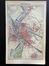 antike Landkarte: Stadtplan Mannheim - Ludwigshafen um 1907 + Straßenverzeichnis