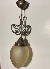 Jugendstil-Hängeleuchte aus Messing und echtem Glas Berlin - Decke Lampe