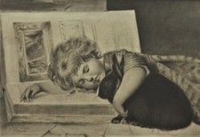 Antikes Gemälde Kohlezeichnung Kinder Bild Weihnachten 1897 Kaninchen (ABP)