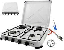 Gaskocher 4 flammig Campingkocher Gas Kocher 5,5 KW mit Deckel Gasherd Kochfeld