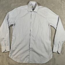 Guglielminotti Hemd Herren 16,5" blau italienische Streifen Baumwolle Kleid Pin Cutaway