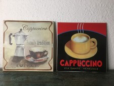 Deko Set Cappuccino Kachel Untersetzer Fliese + Bild auf Leinwand je 20x20cm