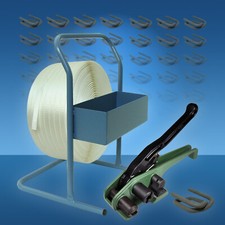 Umreifungsset 25 mm gewebt HD Umreifungsband Abroller Umreifungsgerät Klemmen