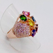 Oval Multistein Multicolor CZ Ring 925 Silber 585 Roségold vergoldet 16,2 mm 51