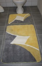 Schöne BADEMATTE grau-gelb-weiss-beige BAD-TEPPICH NEU