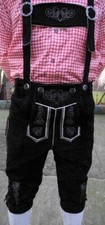 Trachten Wildleder Lederhose Kniebundhose mit Träger in schwarz Neu