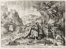 A. Wierix / M.de Vos Angel leaving Manoah Bibel Bible Kupferstich engraving 1600