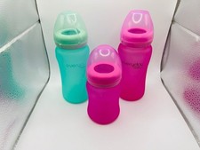 everyday baby Babyglasflasche 150 ml, 2x 240 ml, grün pink mit Griffen, Glas