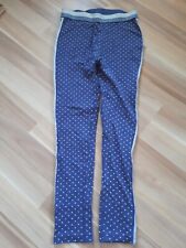 Neue Leggings Leggins Gr 140 Blau Kleine Weiße Punkte Galon-Streifen Silbern