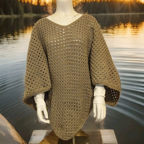 Poncho beige wolle gehäkelt - poncho,