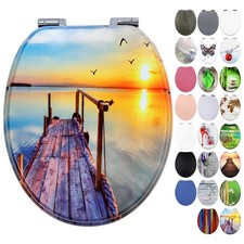 Holz WC Sitz mit Absenkautomatik, Hochwertiger Toilettendeckel Stabil Klodeckel