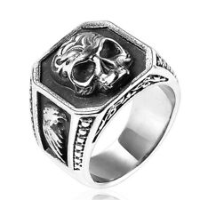 Edelstahl Ring Massiv Totenkopf Skull Adler Silber schwarz Schild Biker Herren