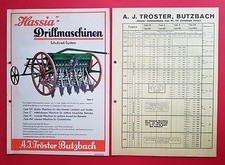 Prospekt + Preisliste TRÖSTER Butzbach 1934 HASSIA Drillmaschinen  ( F16406