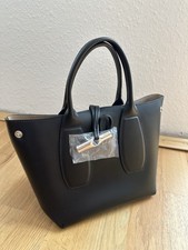 LONGCHAMP ROSEAU CROCO TOP HANDLE BAG - BLACK