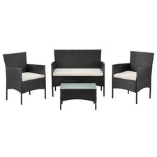 Polyrattan Gartenmöbel Sitzgruppe Gartenset Lounge Garnitur Set Schwarz/Creme B-