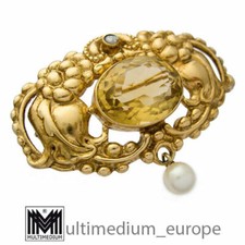 Jugendstil Brosche Rasmus Björn Halvordersen Silber verg. Citrin RBH