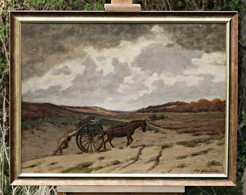 ölbild pferdewagen signiert - pferdewagen,