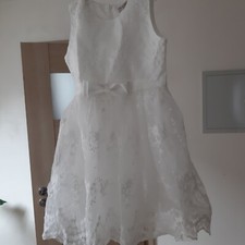  Mädchen Tauf Kommunion Blumen  Kleid weiss Tüll Spitze Gr. 140 146  