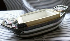 SELTENE ANTIKE WEDGWOOD SARDINENSCHALE SCHATULLE MAJOLIKA FISCHERBOOT VIKTORIANISCH 1878 