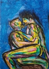 Moderne Kunst Porträt Gemälde Papier A4 Ölpastell Oil Pastel Modern Art Paper A4