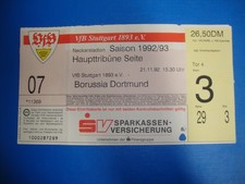 92/93  Ticket VFB Stuttgart BVB Dortmund Eintrittskarte Sammler Bundesliga