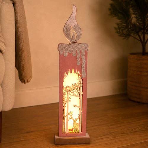 Deko holzsäule kerze rosa led - deko,
