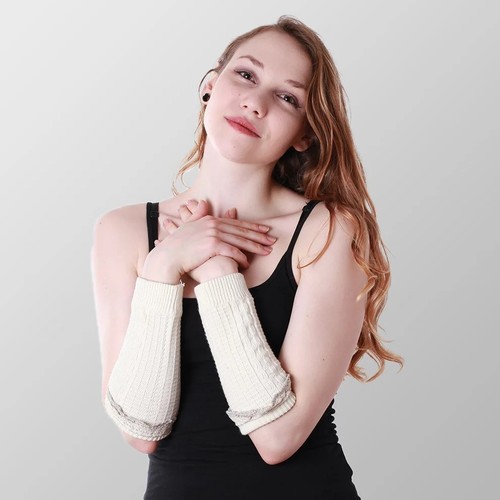 Armstulpen beige weiß mit - armstulpen, beige/weiß