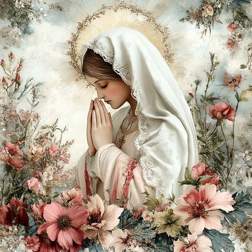 Wandbild heilige maria blumen - heilige,