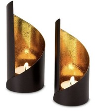 Marrakesch 2er Set Boho Deko Teelichthalter Metall Gold Schwarz Kumas 