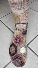 Sechseck-Wollsocken Gr. 40/41 Patchwork handgestrickt Markenwolle neu Handarbeit