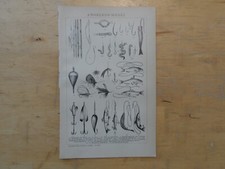 Orig.(1893) Holzstich Angelfischerei Korkfloß künstliche Fliegen (B1)