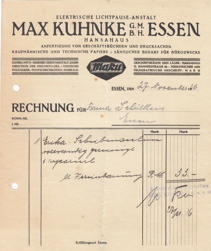 Essen rechnung 1926 max - rechnung,