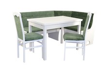 Truheneckbankgruppe weiß / Stoff grün Eckbankgruppe Essgruppe Eckbankgarnitur