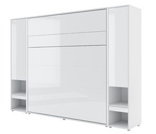 Wandbett BC Lenart Schrankbett Klappbett mit 2 SchränkenLed 160x200cm Weiß Glanz