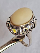 Ringe Silber 925 Vintage mit weißem Stein Koralle? ca. Gr. 58 / 18,4 mm