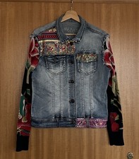 Jeansjacke Damen Desigual Jeansblau-bunt Gr. 42 Langarm Knöpfe zum Schließen