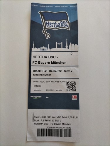 Sammler ticket hertha - ticket, 16/17
