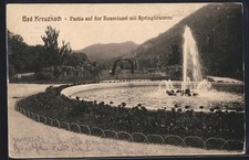 Bad Kreuznach, Partie auf der Roseninsel mit Springbrunnen, Ansichtskarte 1926 